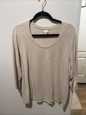 Chico’s Pima Scoop Neck 3/4 Sleeve Top - Oatmeal